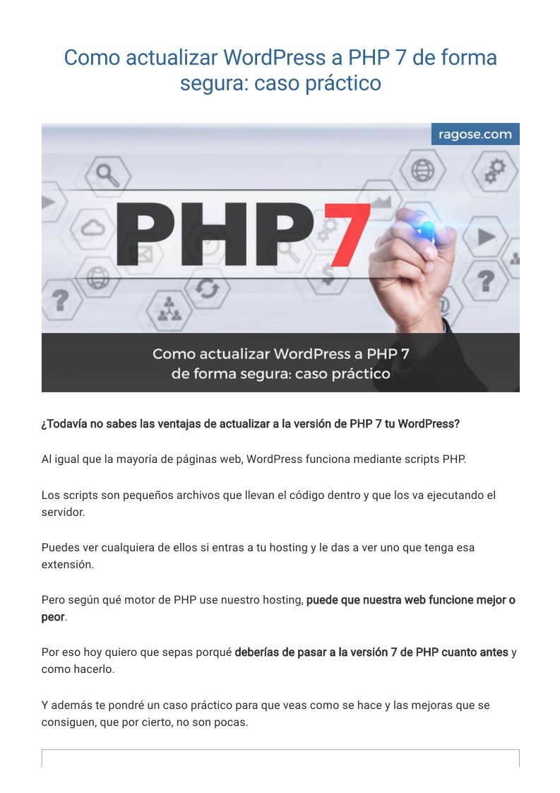 Imágen de pdf Como actualizar tu WordPress a PHP 7 de forma segura: caso practico